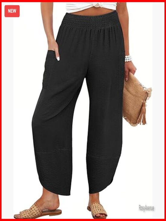 Pants - Wide Leg Palazzo Pants High Waisted Loose Fit Cropped Casual Lounge